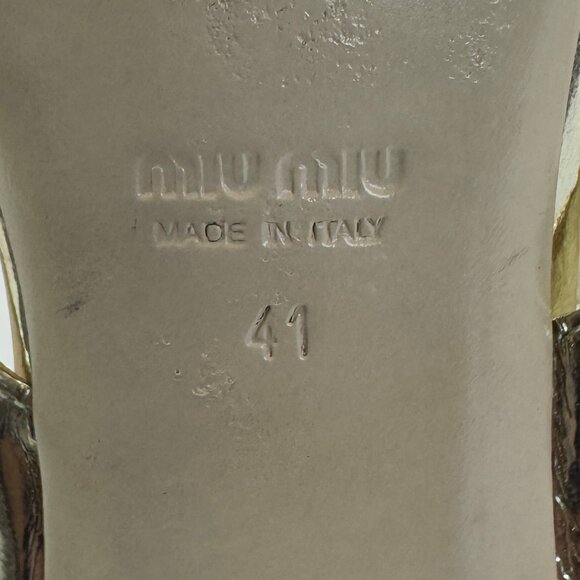 Miu Miu Metallic Gold Sandals with Rhinestone Heel Design, Size 41 EU - Picture 9 of 16